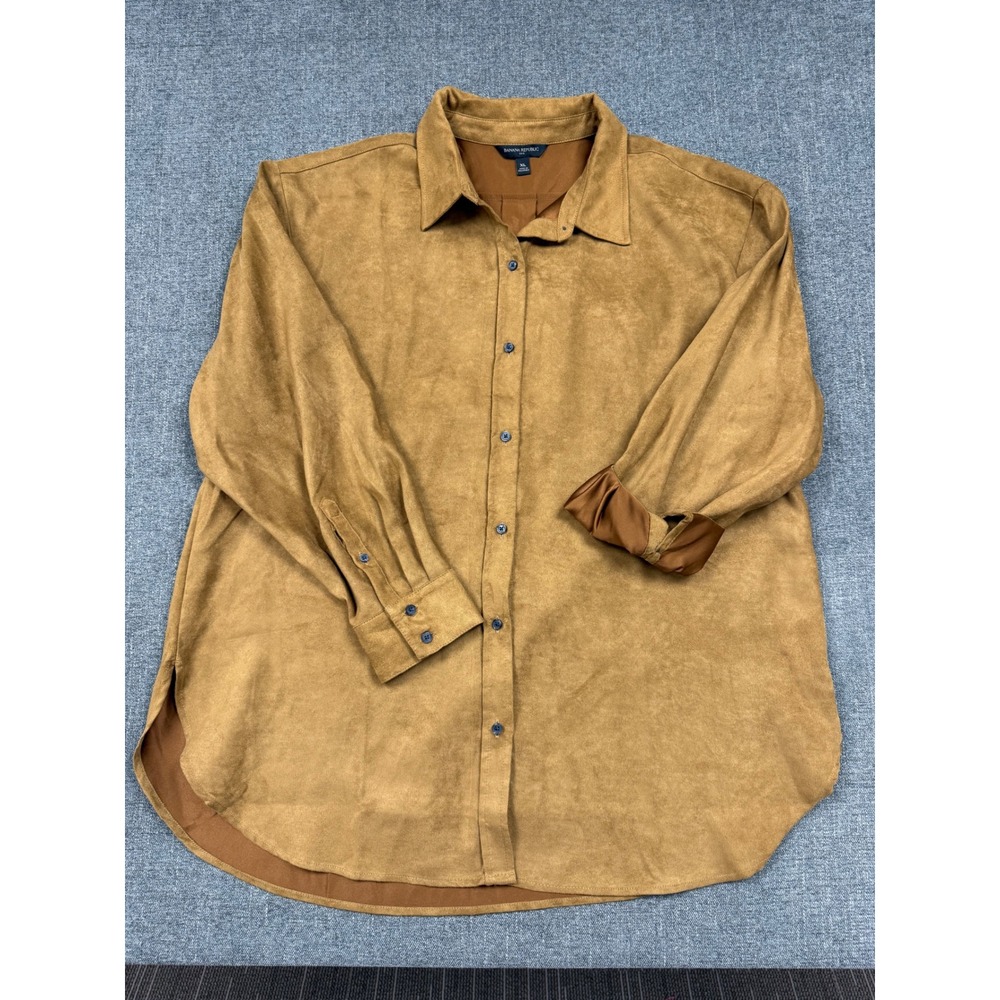 Banana Republic Womens XL Vegan Suede Button Down Shirt Horse Hair Brown 762836